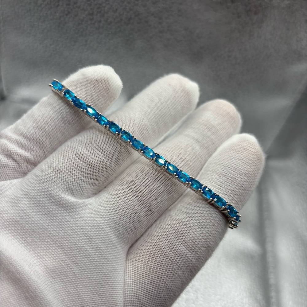 Apatite Stone Panther Tennis Bracelet with Emerald Eyes, Moissanite Head on 925